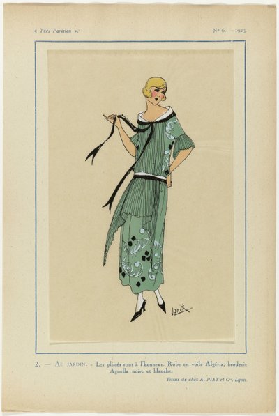 Nagyon párizsi, 1923, 6. sz.: 2.- A KERTBEN. / A redők a reflektorfényben... alkotó: Janik