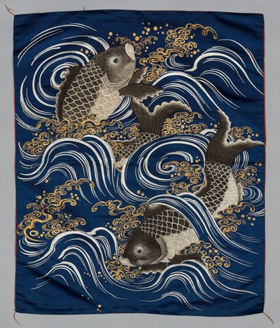 Ajándék borító (Fukusa) ponty in Waves felirattal alkotó: Japan, Meiji period