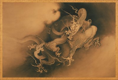 Két sárkány a felhőkben alkotó: Japanese Kanō Hōgai