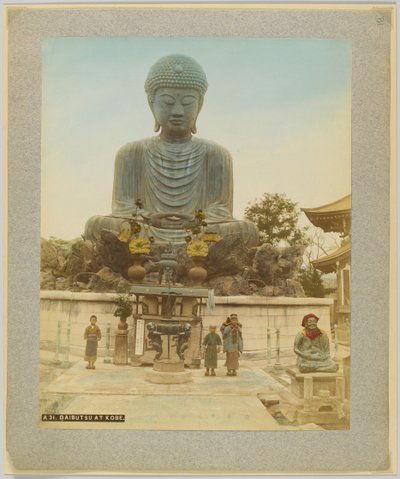 Daibutsu Kobe-ban, Japánban (kézzel színezett fekete-fehér fotó) alkotó: Japanese Photographer