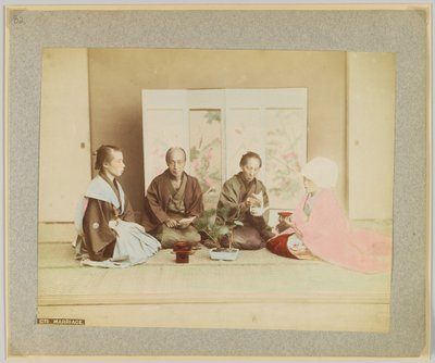 Japán esküvői szertartás (kézzel színezett fekete-fehér fotó) alkotó: Japanese Photographer