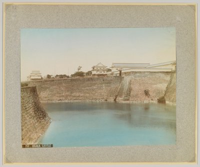Osaka kastély, Japán (kézzel színezett fekete-fehér fotó) alkotó: Japanese Photographer