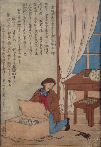 Audubon kinyitja Norvég patkányok által elpusztított akvarelldobozát, 1872-77 körül alkotó: Japanese School