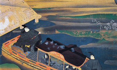 Hajó a holdfényben, Fujiwara Nobuzane (1176-1265), illusztráció Murasaki Shikibu, japán civilizáció naplójából alkotó: Japanese School