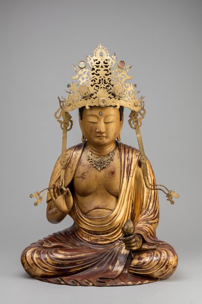 Bodhisattva Kannon lótuszvirággal (fa, aranyozás és lakk) alkotó: Japanese School