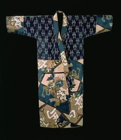 Fiúk nagajuban kimonó alatt, lovas lovak mintájával, Showa időszak, 1950 előtt (szőtt selyem nyakkendővel festett és stencilnyomott díszítéssel) alkotó: Japanese School