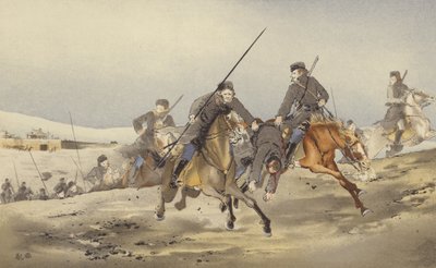 Sebesülttel menekülő kozákok (chromolitho) alkotó: Japanese School