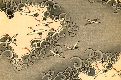 Szürke felhőkben repülő daruk alkotó: Japanese School