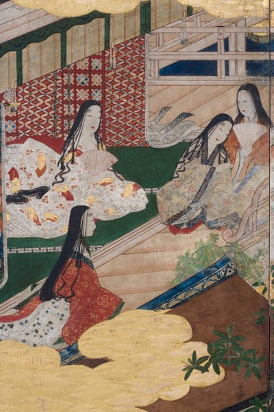Részlet a Tavasz a palotában, hatszoros képernyő a Genji meséjéből, 1650 körül (tinta, színek és arany papíron) alkotó: Japanese School