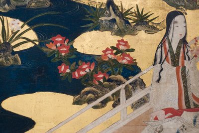Részlet a Tavasz a palotában, hatszoros képernyő a Genji meséjéből, 1650 körül (tinta, színek és arany papíron) alkotó: Japanese School
