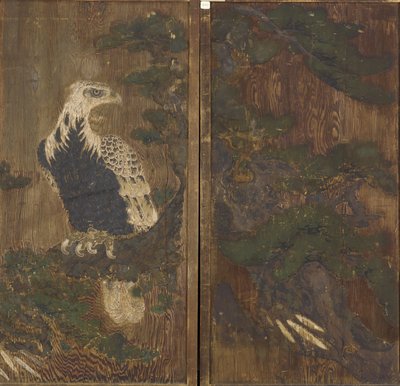 Sas a fenyőben, Momoyama-korszak, esetleg 17. század (tinta és szín a fán) alkotó: Japanese School