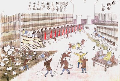 Bálnatermékeket készítő gyár, 19. század vége (színes gravírozás) alkotó: Japanese School