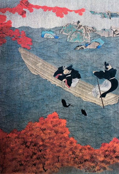 Horgászat, Yukihide, Tosa iskola, selyemfestés, Japán alkotó: Japanese School