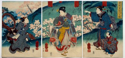 Japán művészet: nők tavasszal. századi nyomtatott magángyűjtemény alkotó: Japanese School