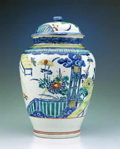Kakiemon zománcokkal díszített tégely és fedele, 1680 körül (porcelán) alkotó: Japanese School