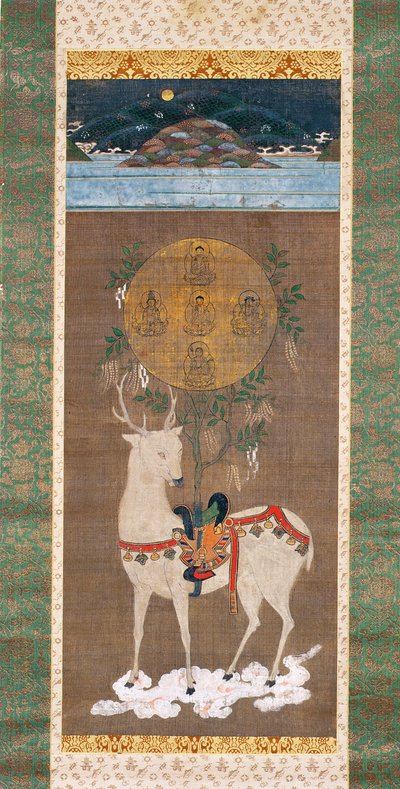 Kasuga szarvas mandalával, Muromachi korszak (1392-1573) (selyemre festett) alkotó: Japanese School