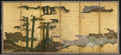 Holdfényes Bamboo Grove, 16. század eleje (pár hat paneles képernyő; tinta, színes és arany papíron) alkotó: Japanese School