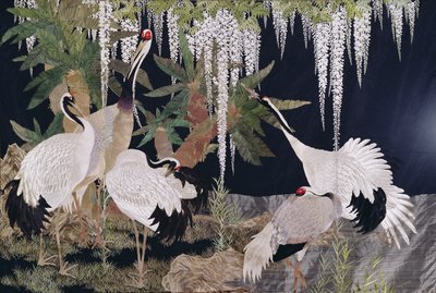 Kézimunka darukkal, cikádokkal és wisteria (textil) alkotó: Japanese School