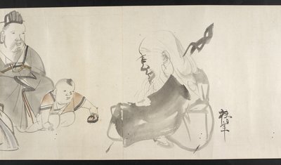 Vagy. 14872, f.30 Két felnőtt és egy gyerek, Yoshida Seisaitól (tekercs) alkotó: Japanese School