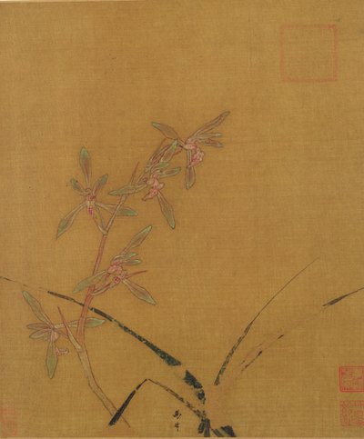 Orchideák (tinta selyemre) alkotó: Japanese School