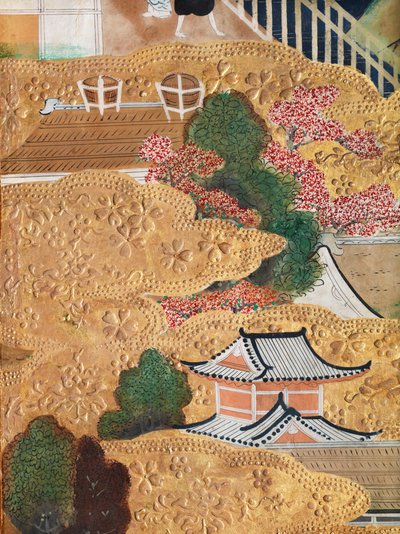 Osakazu Byobu - japán nyolctáblás hajtogatott paraván (festmény) alkotó: Japanese School