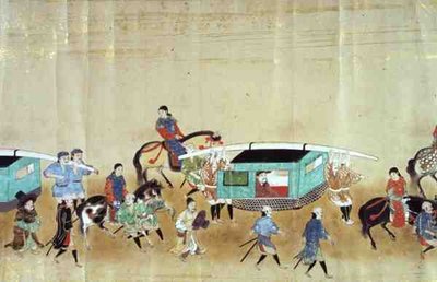 A Japánba küldött hatodik koreai követség része Tokugawa Ietsuna 1651-es trónra lépése idején, valószínűleg Kano Masunobu (1625-94) 1655-57 (tekercsfestmény) (lásd még 120824). alkotó: Japanese School