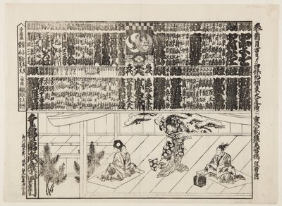 Playbill az évadnyitó programhoz (Kaomise banzuke) (színes fatömbnyomat) alkotó: Japanese School