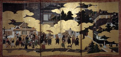 „Portugál” képernyő: portugál jezsuita misszionáriusok 16. századi Japánba érkezésének ábrázolása. A Kano Iskola (?) valósította meg. 1593-1600. Lisszaboni Ókori Művészetek Múzeuma alkotó: Japanese School