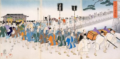 Samurai Warriors on the March (színes fatömb nyomat) alkotó: Japanese School