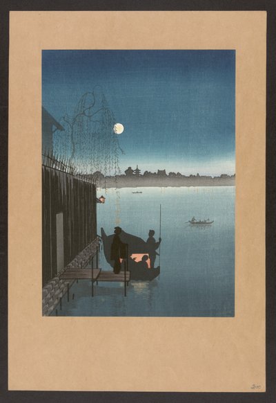 Sanbashi híd Fukugawában éjszaka, 1900-20 körül (színes fametszet) alkotó: Japanese School