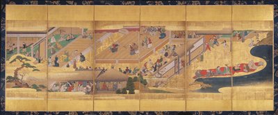 Hat hajtású képernyő Noh Play Funa-Benkei-vel, 1660 körül (színes, gofun, tinta és arany papíron) alkotó: Japanese School
