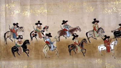 Korea hatodik nagykövetsége Japánban a Meireki 1-ben, Tokugawa Ietsuna utódlása idején, 1651-ben, valószínűleg Kano Masunobu (1625-94) (tekercses festmény) alkotó: Japanese School