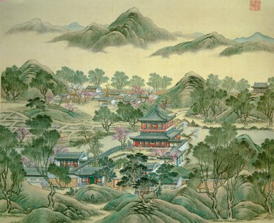 Egy 19. századi japán nyomat részlet pavilonja. alkotó: Japanese School