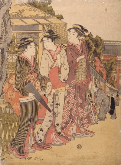 Három szépség a piacon (színes fatömb nyomat) alkotó: Japanese School