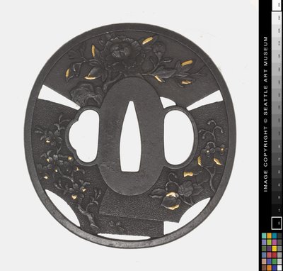 Tsuba: krizantém, cseresznye, írisz alkotó: Japanese School