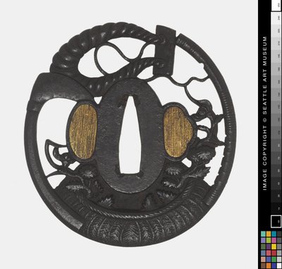Tsuba: Virágok, kasza, kötél, 18. eleje század (vas) alkotó: Japanese School