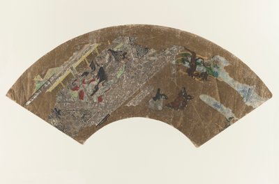 Untitled - Legyező alakú festmény egy pavilonban ülő hölgyekről, akik játszanak, 1603-1868 alkotó: Japanese School