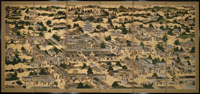 Nézetek Kiotóban és környékén (Rakuchu rakugai zu), 1616-24 körül (tinta, színes és leveles arany, papír) alkotó: Japanese School