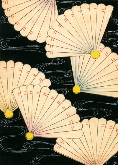 Fekete alapon fehér legyezők alkotó: Japanese School
