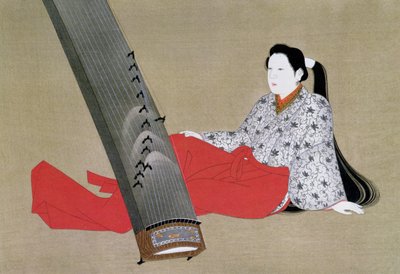 Woman Playing the Koto, reprodukálva a The Kokka magazinban, 1896-97 körül alkotó: Japanese School