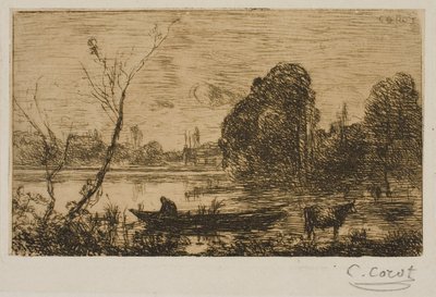 Ville-d'Avray: csónakos a tavon, este alkotó: Jean-Baptiste-Camille Corot