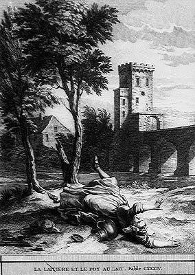 a tejeslány és a tejeskanna (metszet) alkotó: Jean-Baptiste (after) Oudry