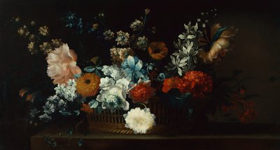 Pünkösdi rózsa, krizantém és más virágok kosárban (olaj, vászon) alkotó: Jean-Baptiste Belin de Fontenay
