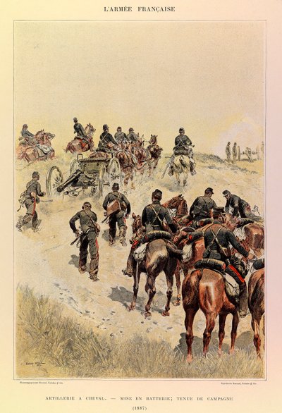 A Jules Richard százados francia hadseregének típusai és egyenruhái, illusztrálta Edouard Detaille (1848-1912): Tüzérség lóháton; Elemek; Mezei ruha 1887-ben, Magángyűjtemény alkotó: Jean Baptiste Edouard Detaille