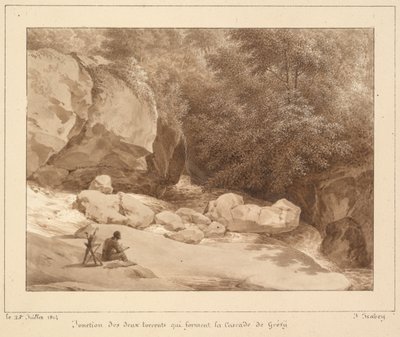 A Grésy-vízesést alkotó két patak találkozása alkotó: Jean-Baptiste Isabey