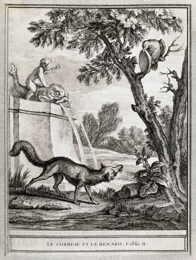 A varjú és a róka, Jean-Baptiste Oudry (1686-1755) illusztrációja Jean de La Fontaine (1621-1695) meséjéhez alkotó: Jean Baptiste Oudry