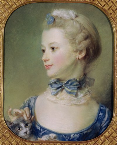 Fiatal lány macskával (pasztell pergamen) alkotó: Jean Baptiste Perronneau