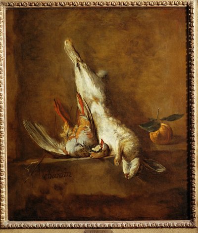 Dead hare with red partridge (festmény vászonra) alkotó: Jean-Baptiste Simeon Chardin