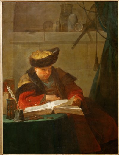 Un chimiste dans son laboratoire, dit aussi un philosophe occupee de sa lecture - egy kémikus a laboratóriumában ... alkotó: Jean-Baptiste Simeon Chardin
