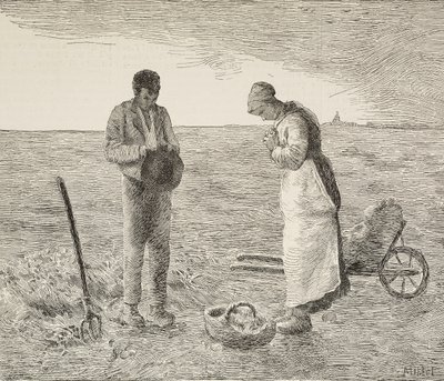Angelus, földműves házaspár, metszet Jean-Francois Millet (1814-1875) francia festő festményéből, L